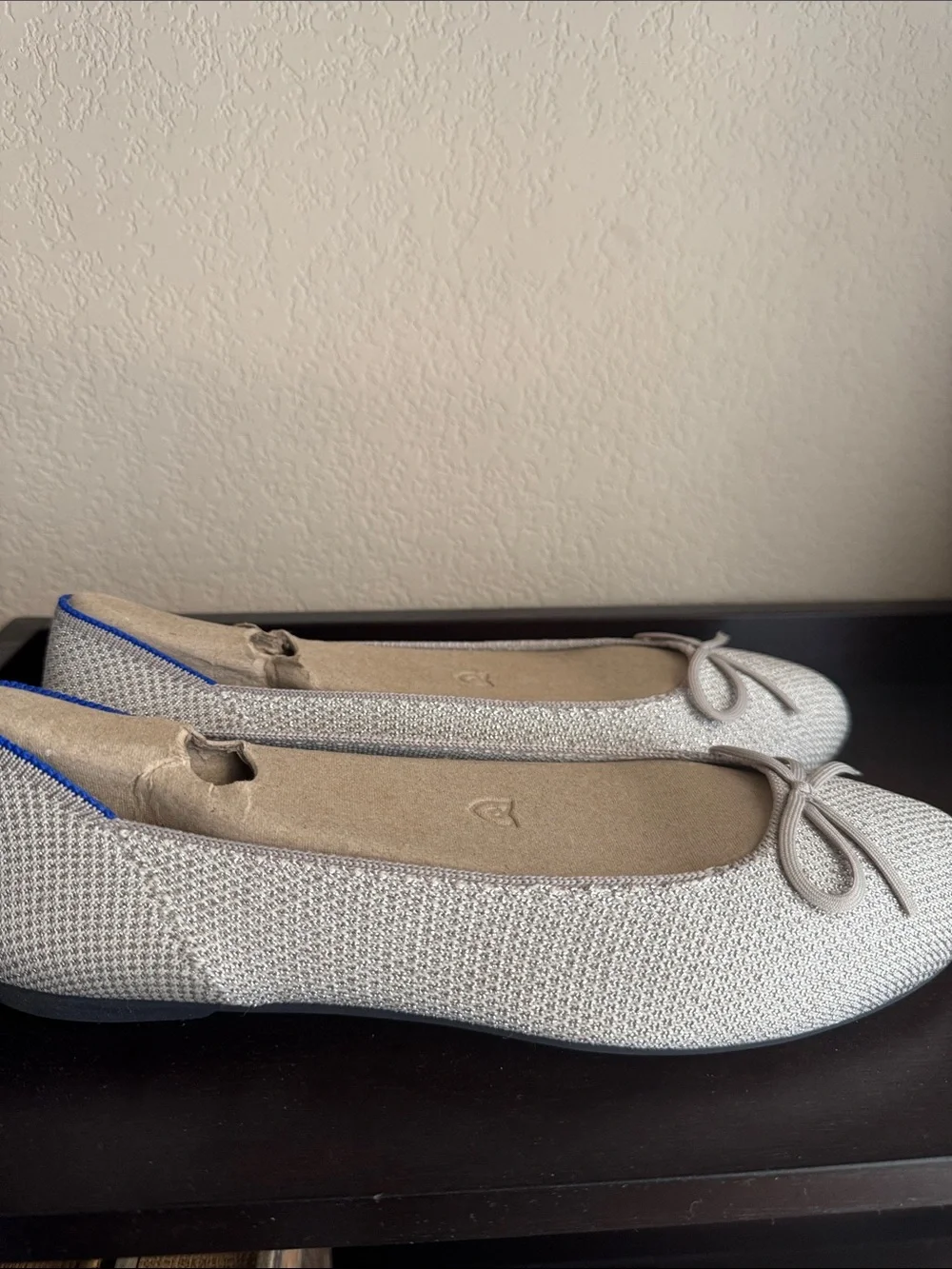 Rothy's Metallic Gold Knit Ballet Flats with Bow